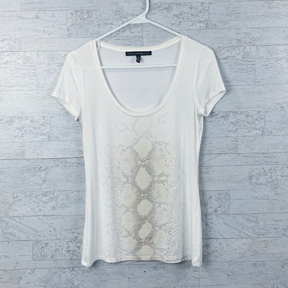 White House Black Market snakeskin short sleeve tee / blouse white & gold - Picture 1 of 7